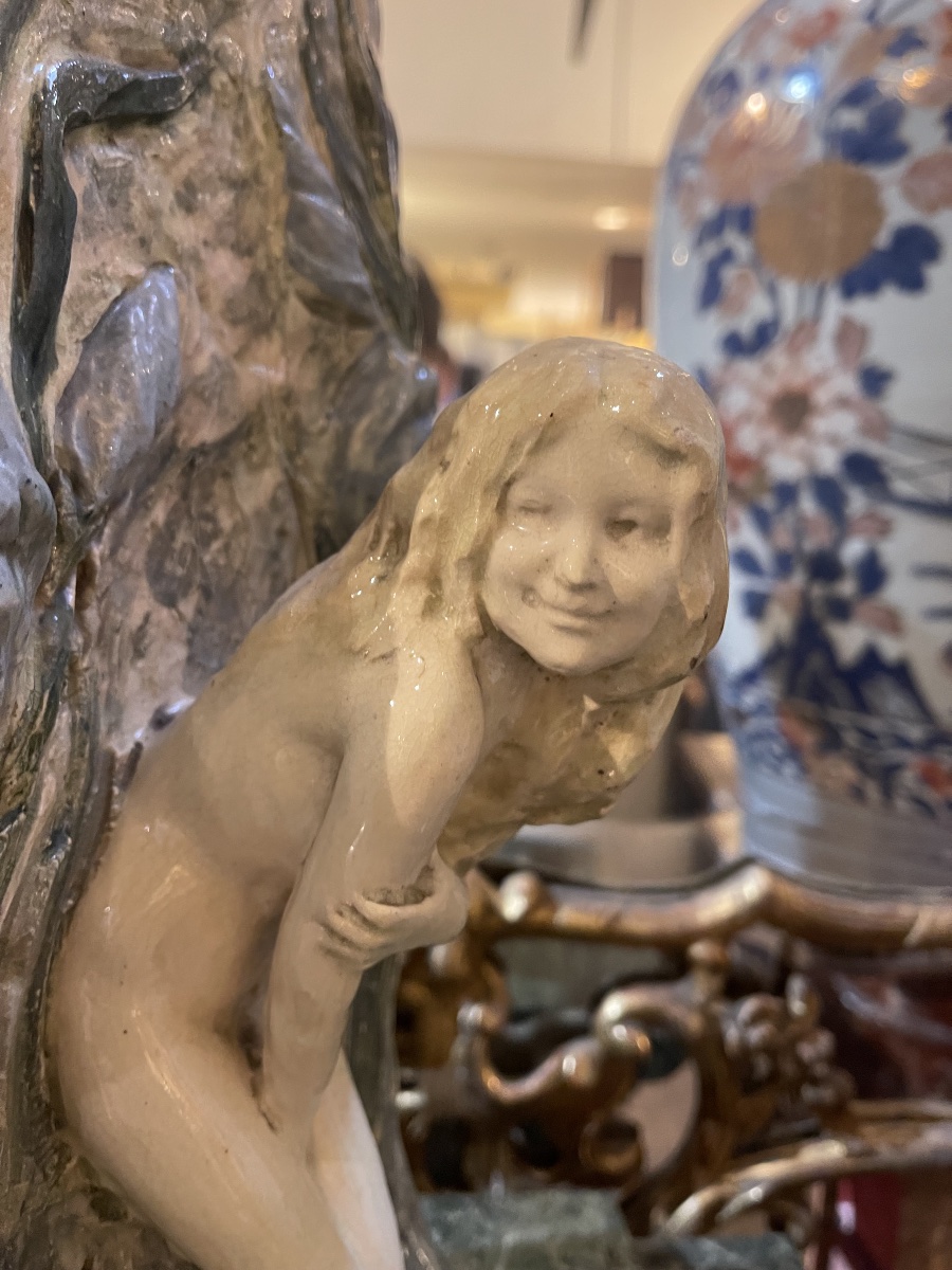 attribué à Georges Van der Straeten 1856 - 1941  ' terre  de pipes faïencée' paire artisanale -photo-1