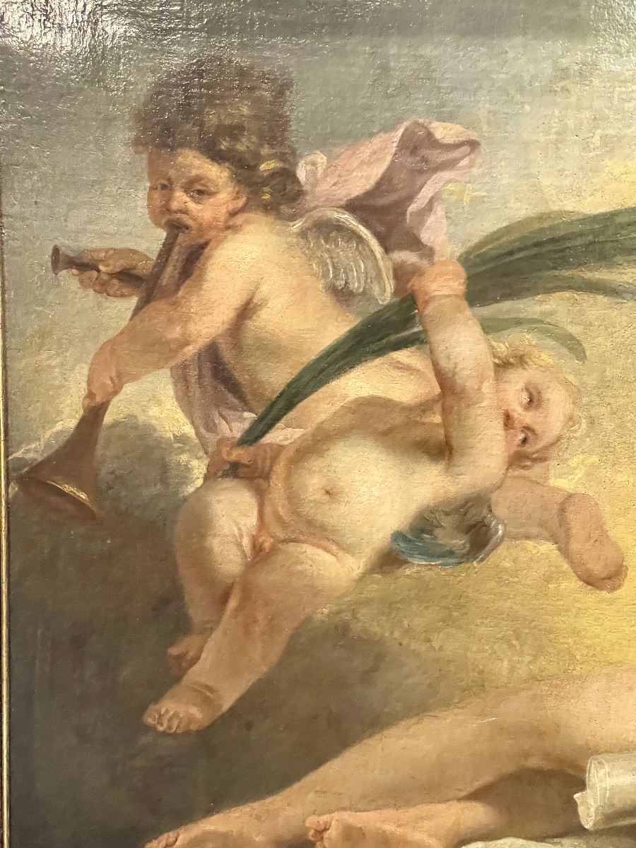 Allégorie de l Histoire école hollandaise XVIII es ( toile - 90 cm x 102 cm ) -photo-3