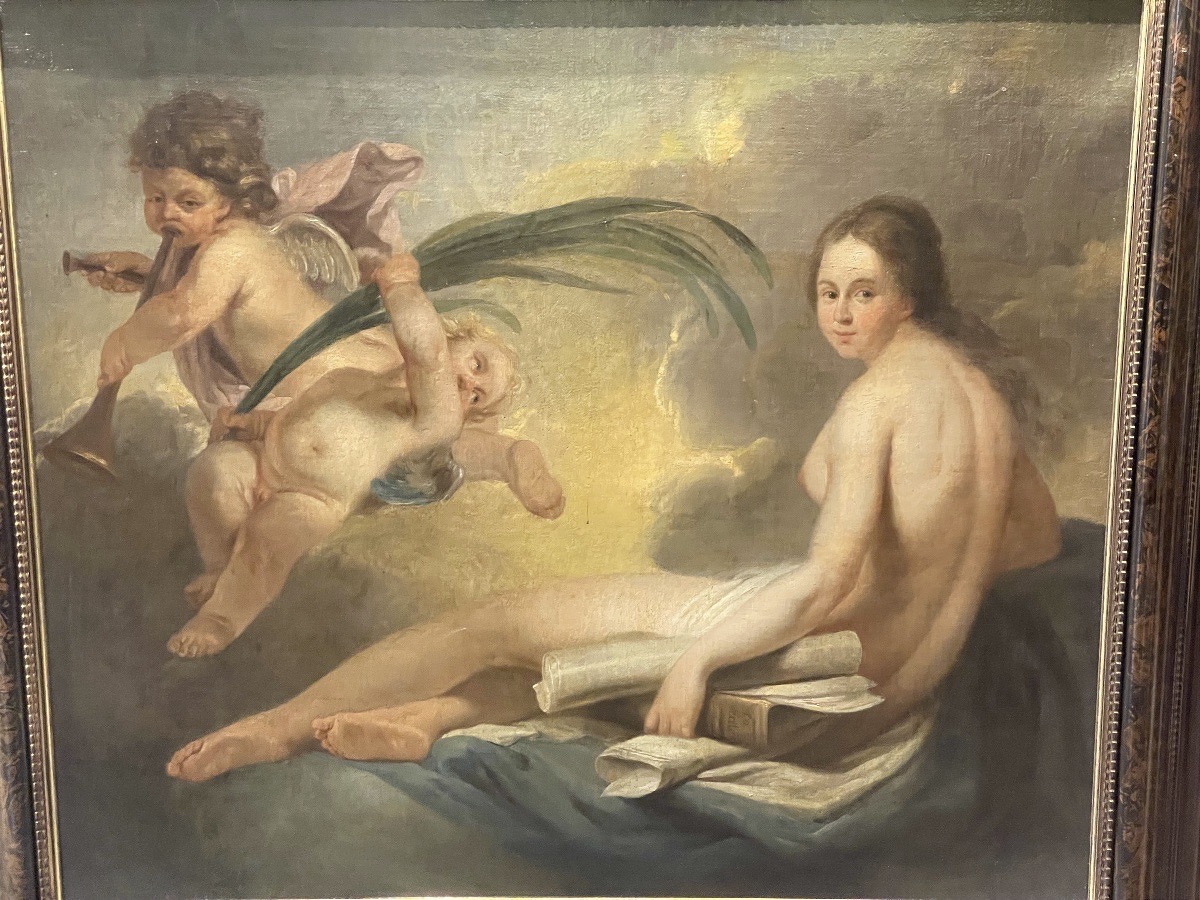 Allégorie de l Histoire école hollandaise XVIII es ( toile - 90 cm x 102 cm ) 