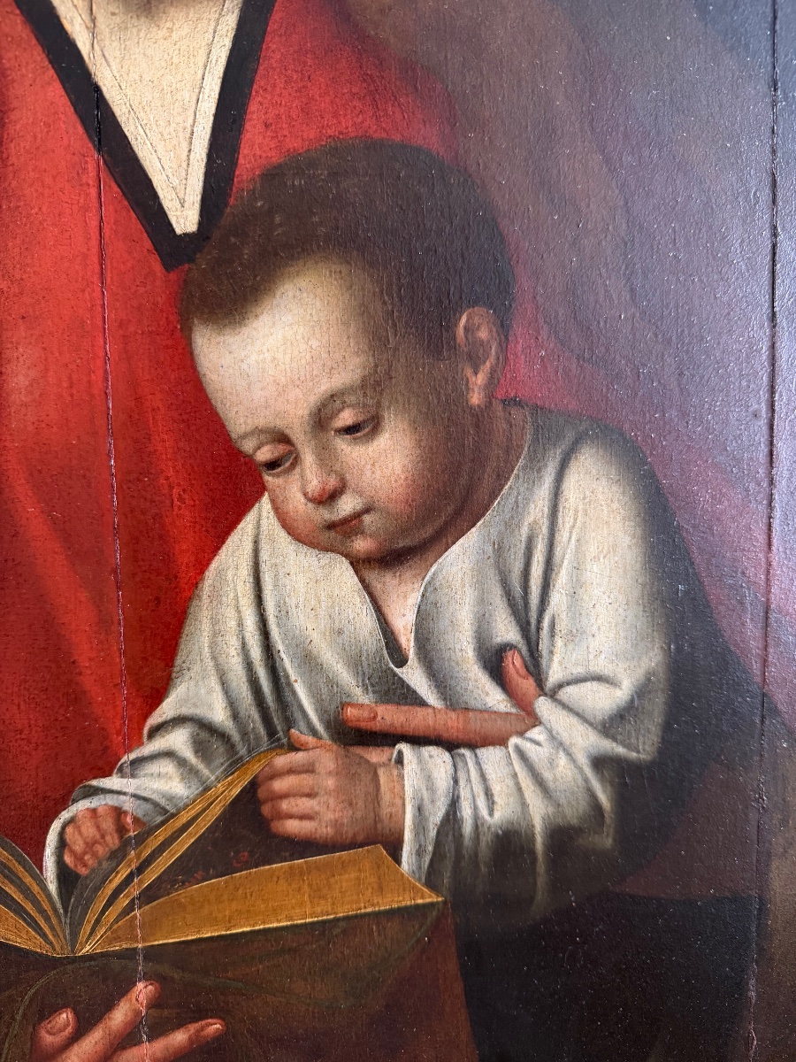 Antwerp School, “virgin And Child,” Oak Panel, Ca. 1600 -photo-3