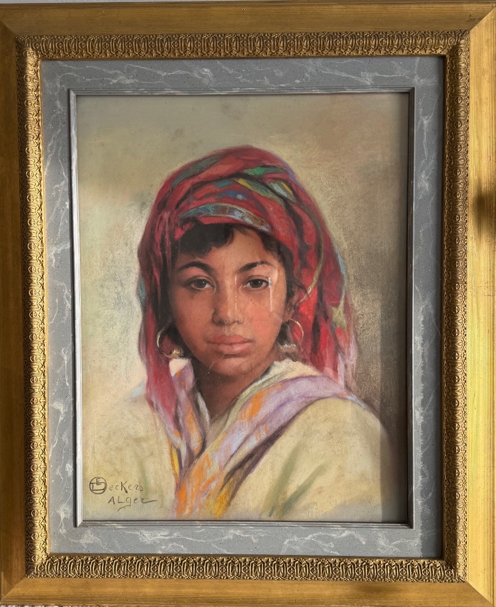 émile Deckers (1885–1968), Circa 1925–1930, Pastel Of A Beautiful Young Kabyle Woman 