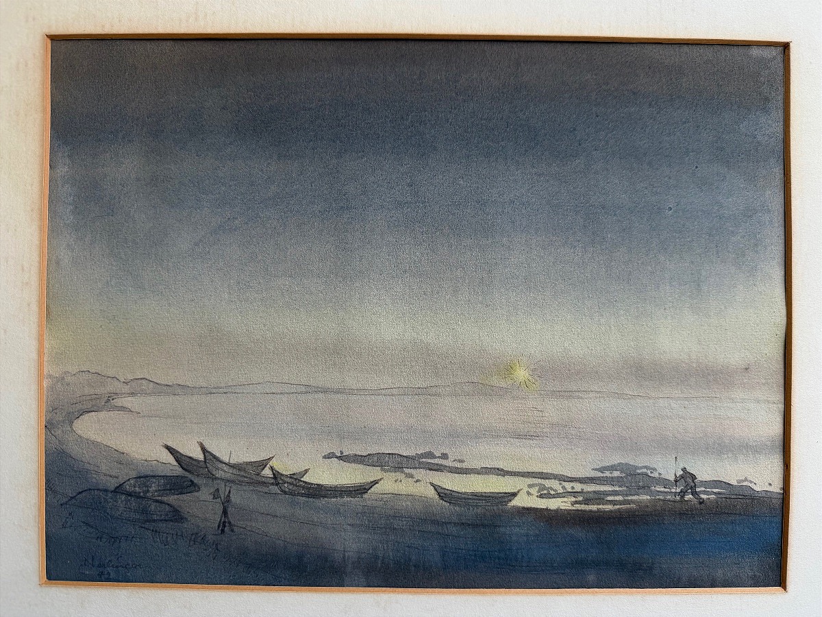 Oskar NERLINGER (1893-1969) de 1949 les rives de l île de Rugen au coucher du soleil 