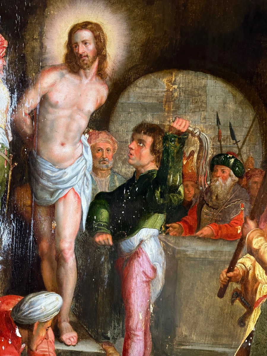 Attribuable à Frans Francken II et son atelier vers 1600 «  Flagellation «  panneau de chêne -photo-3