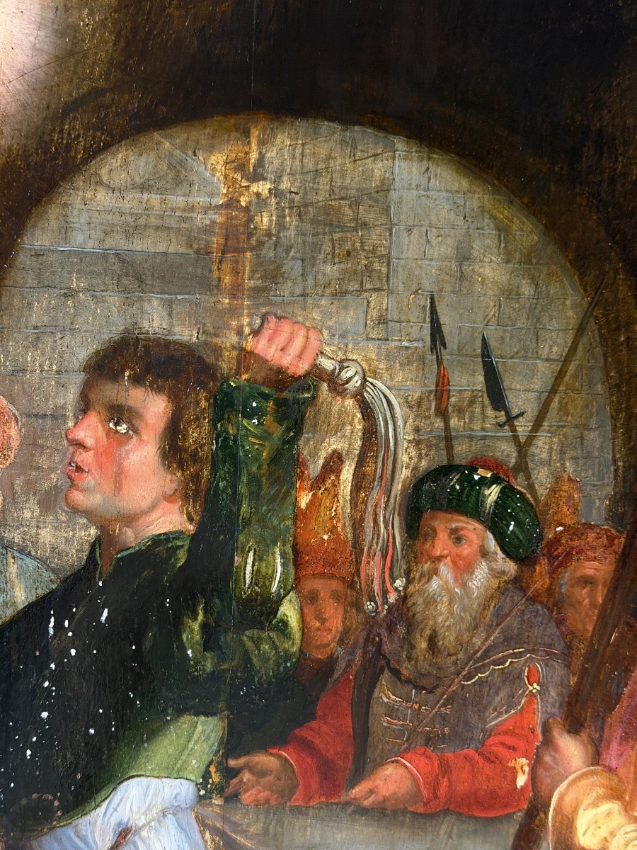 Attribuable à Frans Francken II et son atelier vers 1600 «  Flagellation «  panneau de chêne -photo-4