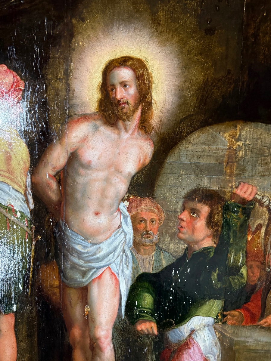 Attribuable à Frans Francken II et son atelier vers 1600 «  Flagellation «  panneau de chêne -photo-7