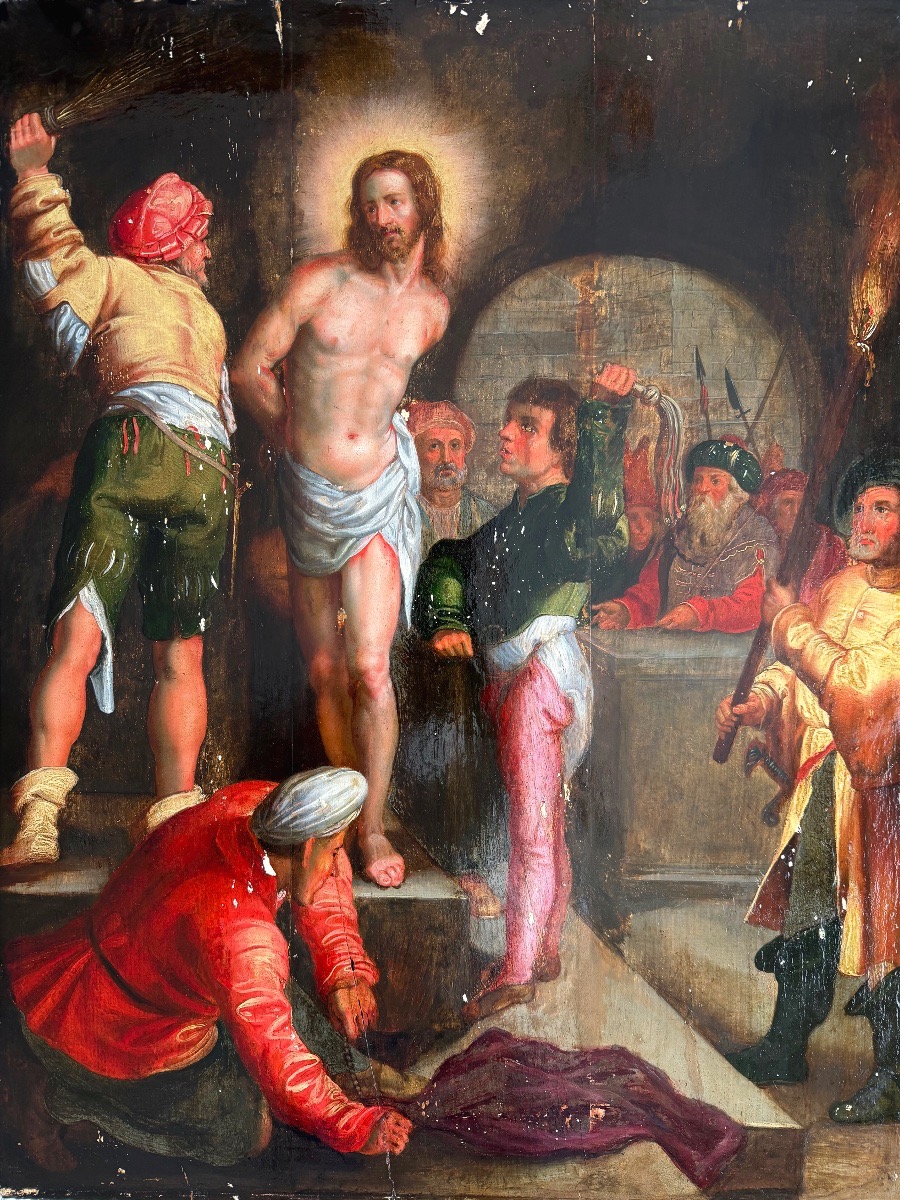 Attribuable à Frans Francken II et son atelier vers 1600 «  Flagellation «  panneau de chêne 