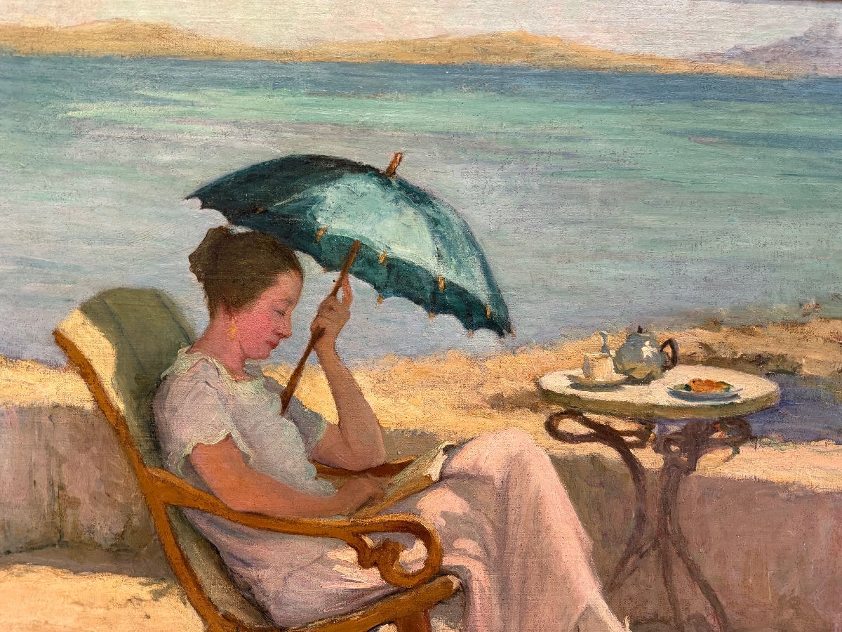 Joseph Milner KITE (1862-1946)  la pose du thé en bord de mer vers 1900 -photo-3