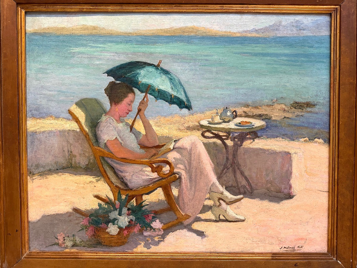 Joseph Milner KITE (1862-1946)  la pose du thé en bord de mer vers 1900 