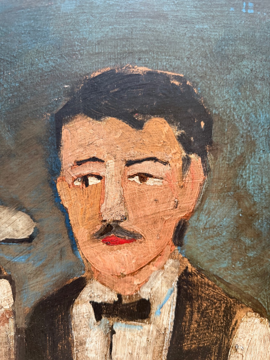 Vano Meliashvili (1892–1988)  Barmaid At Tbilisi, Cardboard Panel, Russian Stamp Back -photo-2