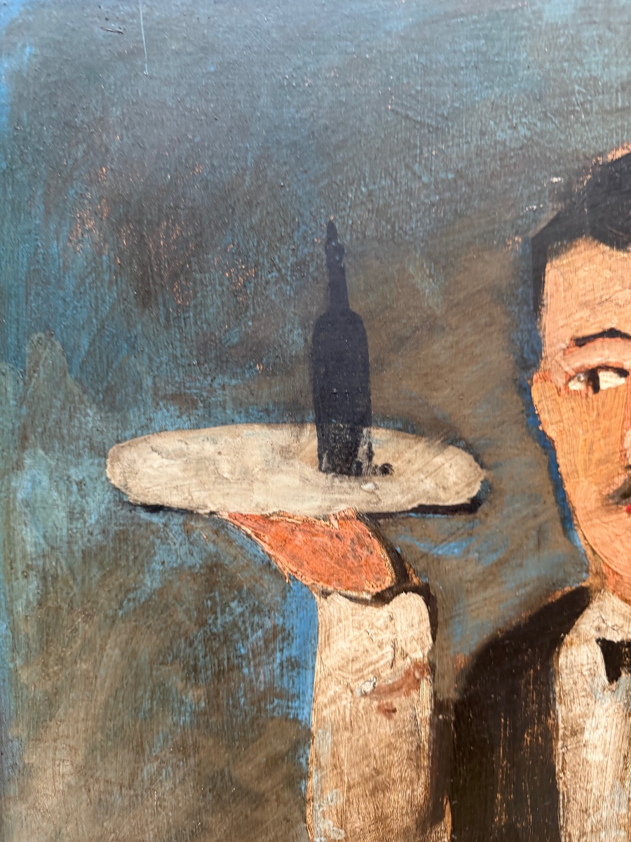 Vano Meliashvili (1892–1988)  Barmaid At Tbilisi, Cardboard Panel, Russian Stamp Back -photo-4
