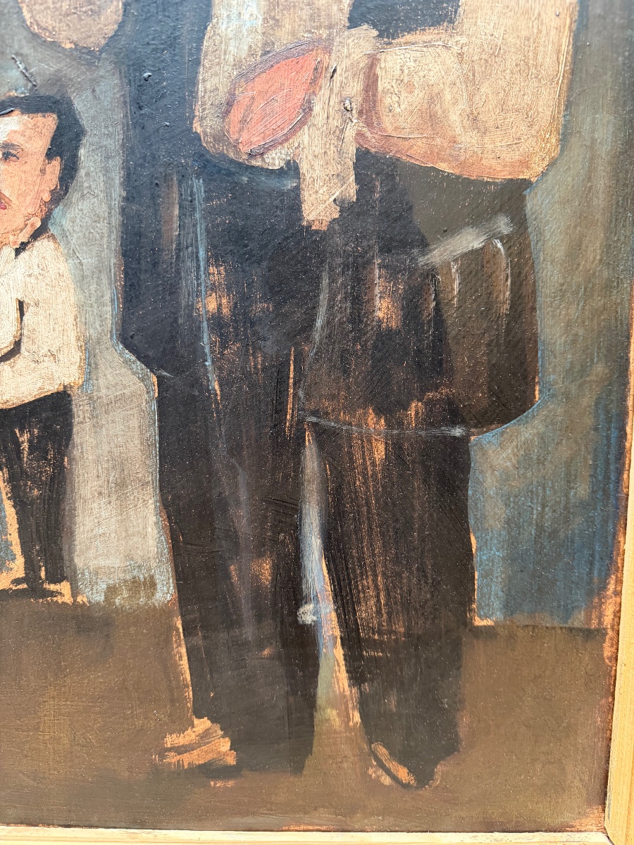 Vano Meliashvili (1892–1988)  Barmaid At Tbilisi, Cardboard Panel, Russian Stamp Back -photo-3