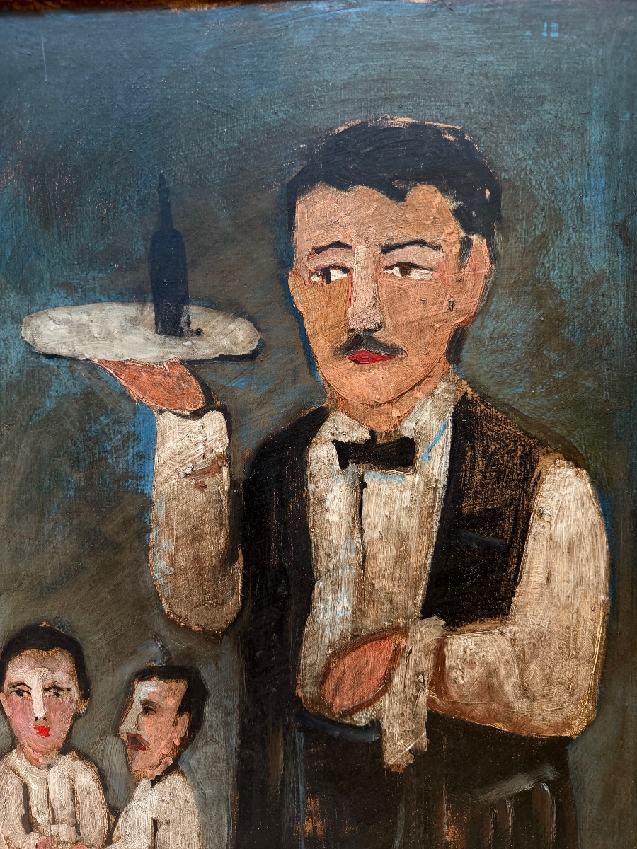 Vano Meliashvili (1892–1988)  Barmaid At Tbilisi, Cardboard Panel, Russian Stamp Back -photo-4