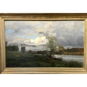 Charles Beauverie ( 1839 - 1923 ) Landscape Of Auvers Sur Oise Date 1872 Mahogany Panel