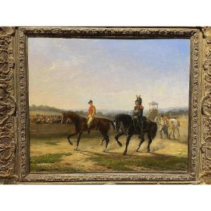 Jean-charles-joseph Rémond( 1795 - 1875 ) On The Racecourse , Oil On Mahogany Panel