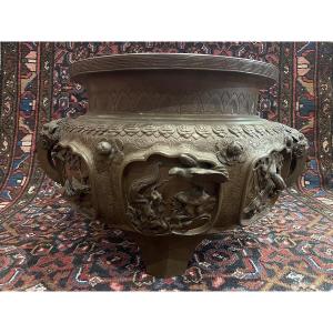 Meiji Period Bronze Tripod Planter With Animal Decorations Circa 1870