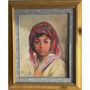 émile Deckers (1885–1968), Circa 1925–1930, Pastel Of A Beautiful Young Kabyle Woman