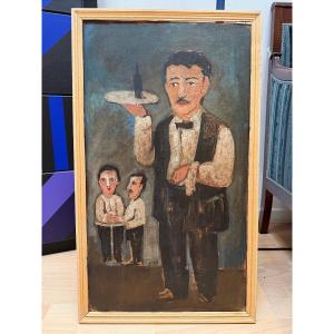 Vano Meliashvili (1892–1988) Barmaid At Tbilisi, Cardboard Panel, Russian Stamp Back