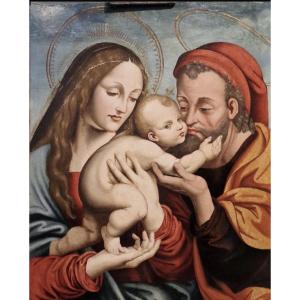 WORKSHOP VINCENTE MASIP 1475 - 1545 VALENCE, ESPAGNE ' HOLLY FAMILY ' VERS 1510 - 1520
