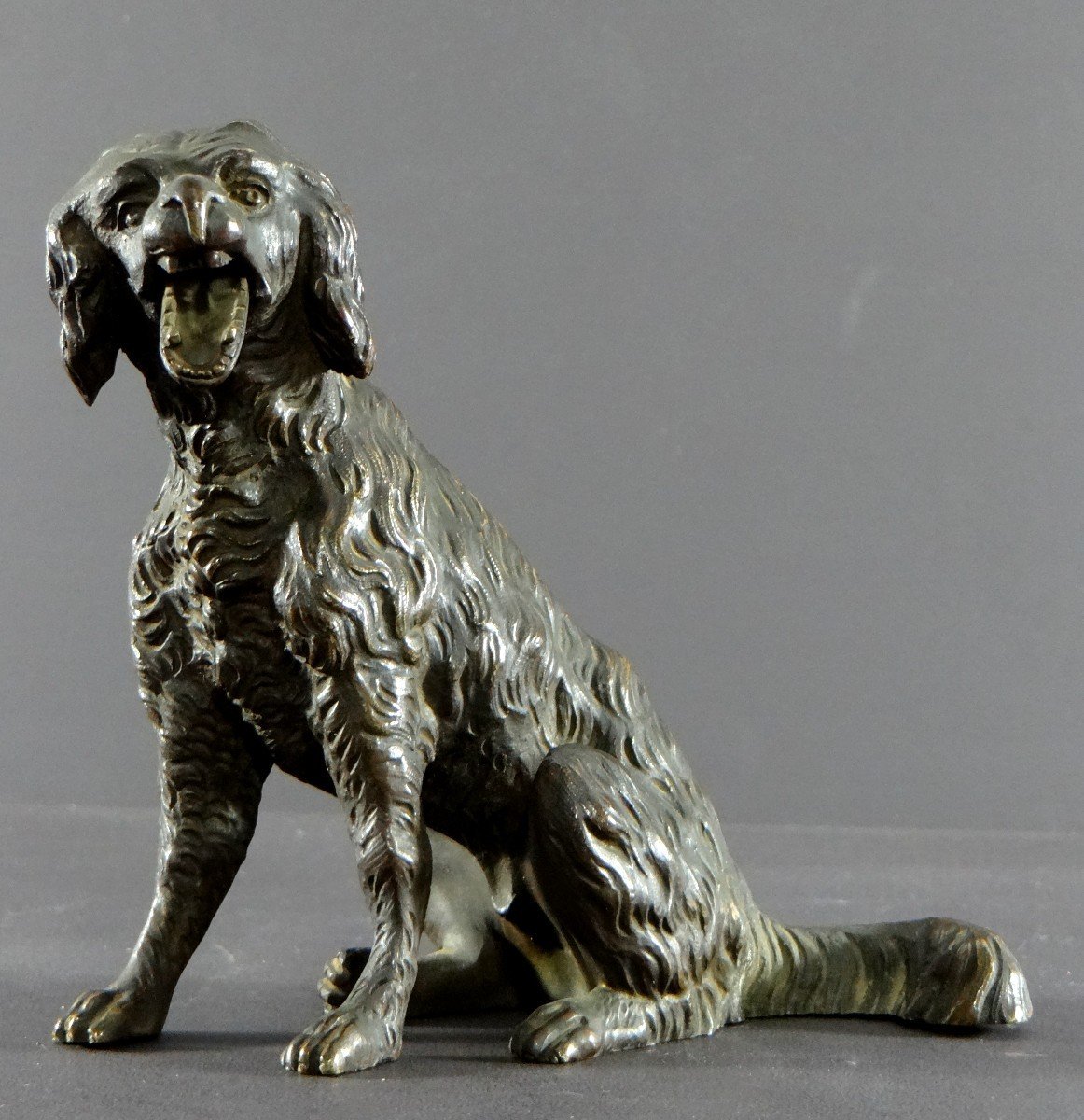 France, Early 20th Century, Bronze Dog Statuette With Movable Jaw.