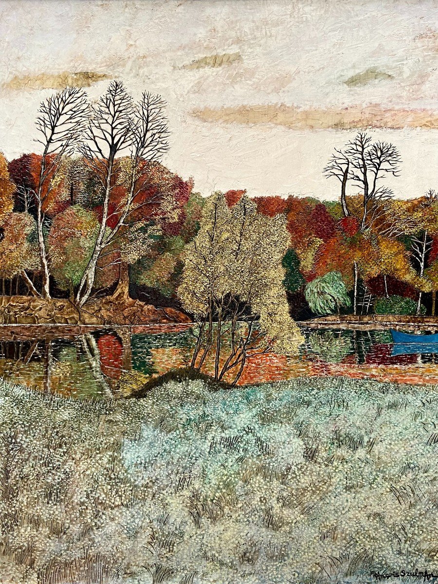 François Szulman, 1970s Painting Countryside Landscape, Autumn In Olivet.-photo-2