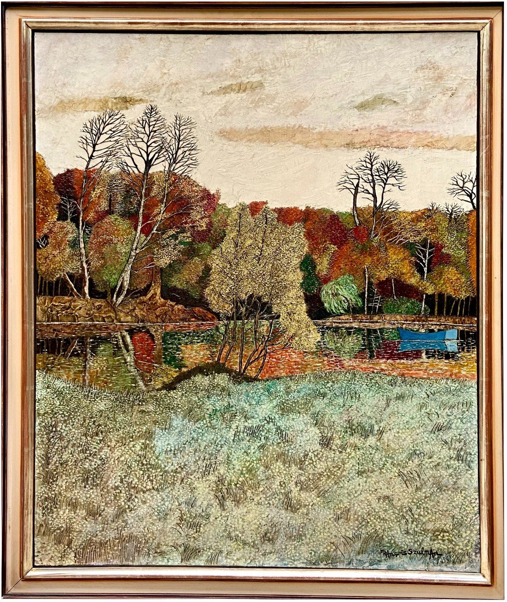 François Szulman, 1970s Painting Countryside Landscape, Autumn In Olivet.
