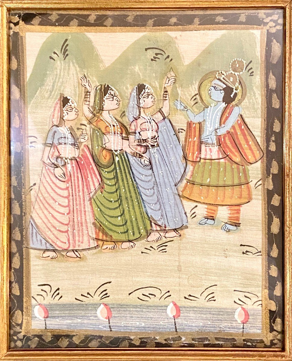 Inde, Première Moitié Du XXème Siècle, Peinture Sur Tissu Vishnou Et Adorantes. -photo-2