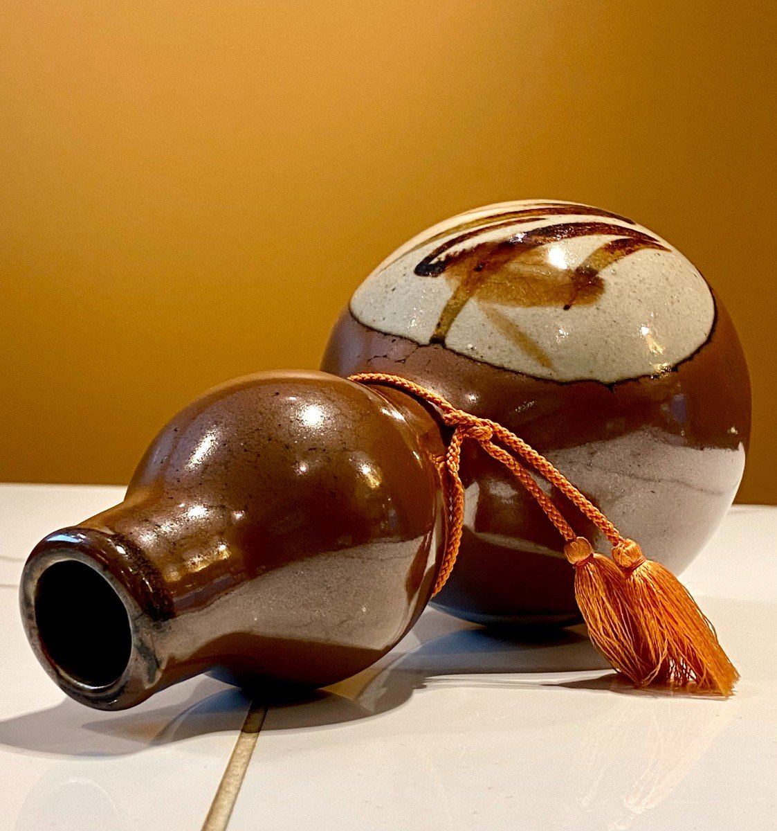 Japan, Mid 20th Century, Ceramic Double Gourd Bottle Vase.-photo-1