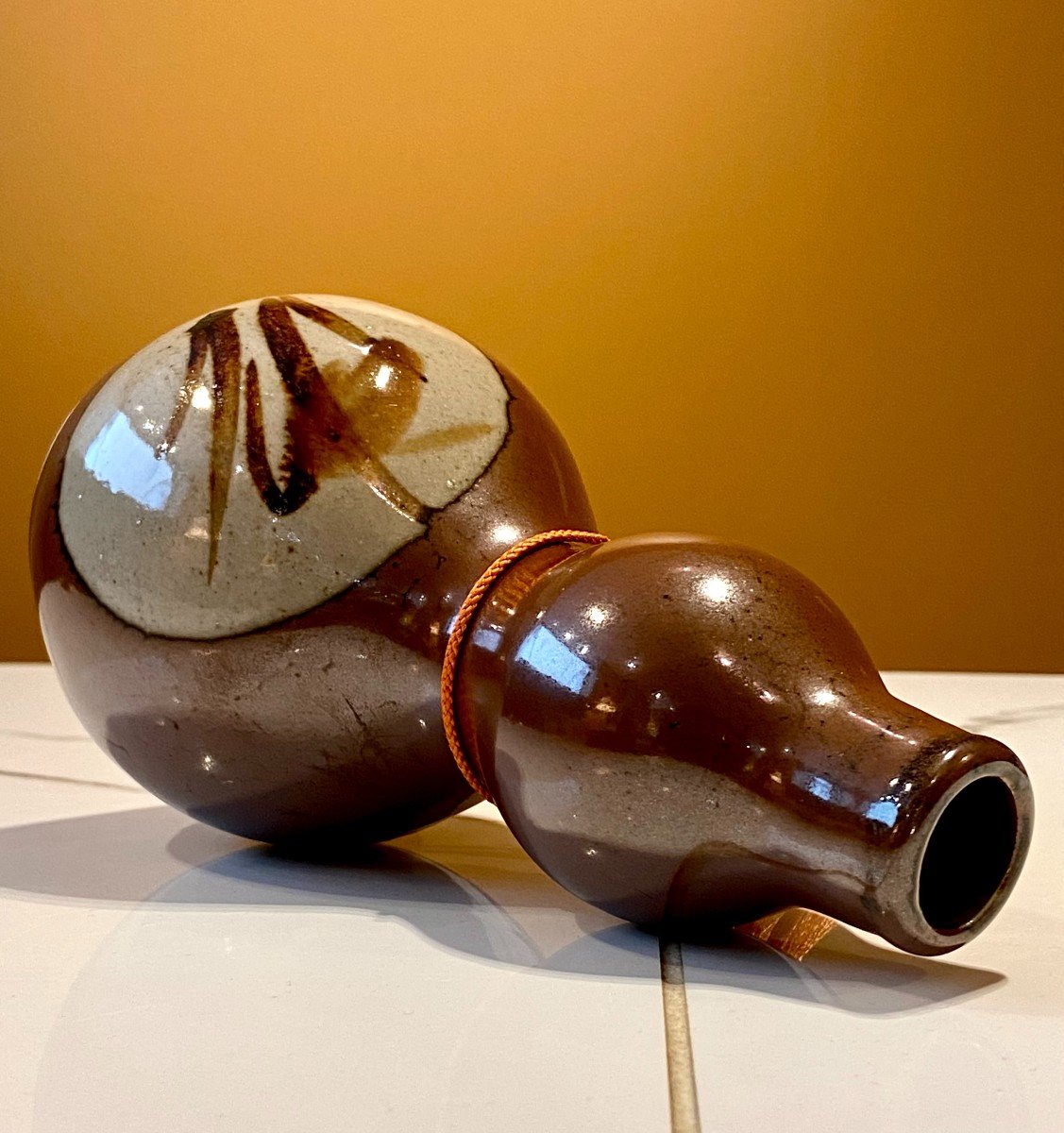 Japan, Mid 20th Century, Ceramic Double Gourd Bottle Vase.-photo-2