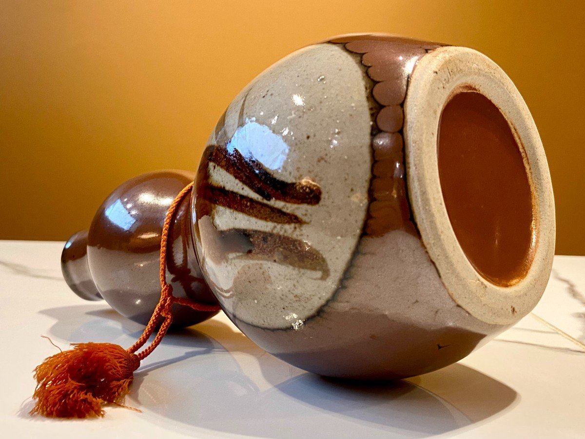 Japan, Mid 20th Century, Ceramic Double Gourd Bottle Vase.-photo-3