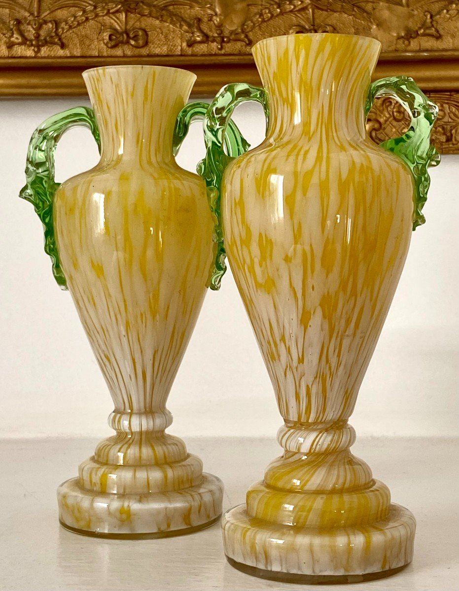 France, 1920s/1940s, In The Spirit Of Clichy, Pair Of Blown Glass Vases.-photo-2