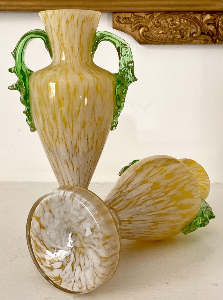 France, 1920s/1940s, In The Spirit Of Clichy, Pair Of Blown Glass Vases.-photo-2