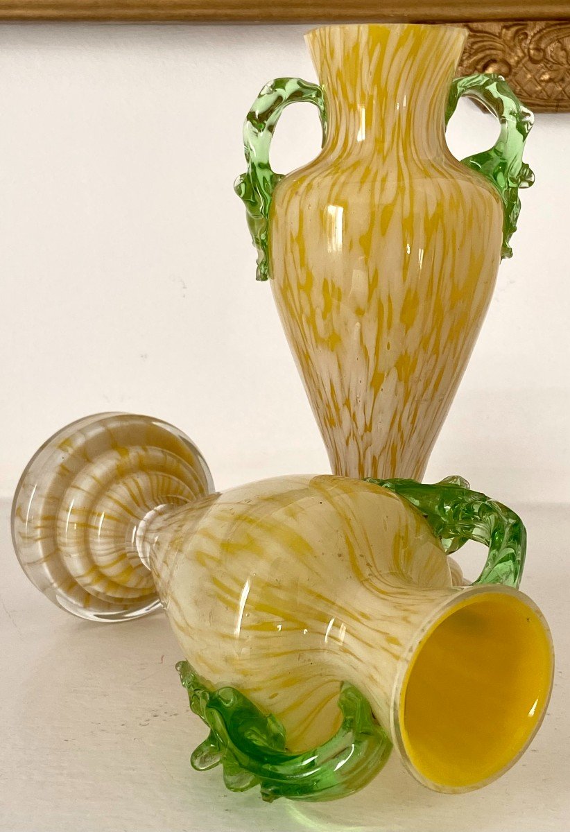 France, 1920s/1940s, In The Spirit Of Clichy, Pair Of Blown Glass Vases.-photo-3