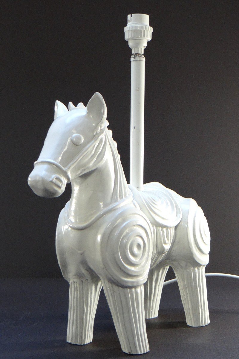 Pied De Lampe Cheval En Bois Peint Design Jonathan Adler.-photo-3