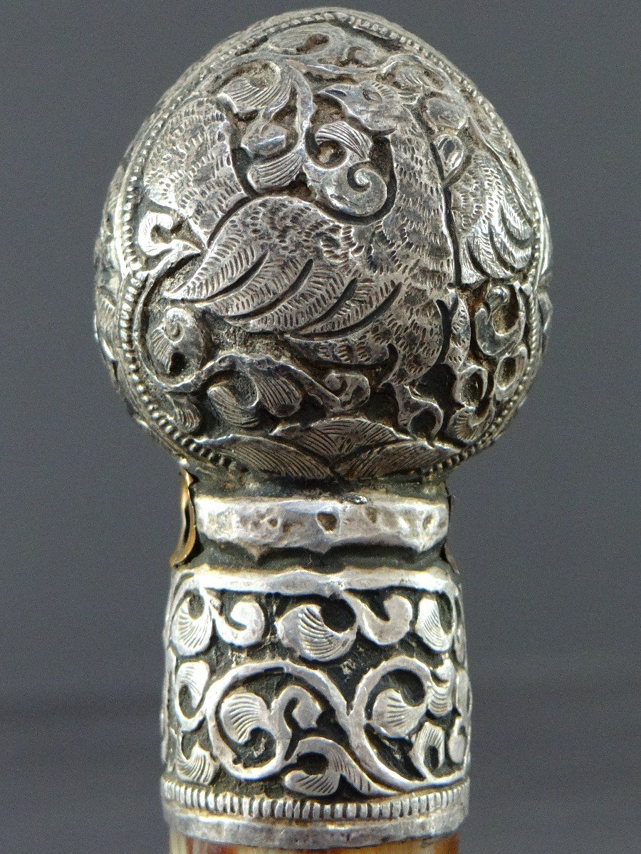 Tibet, Début Du XXème Siècle, Sceau (cachet) En Alliage d'Argent Repoussé Et Corne.-photo-4