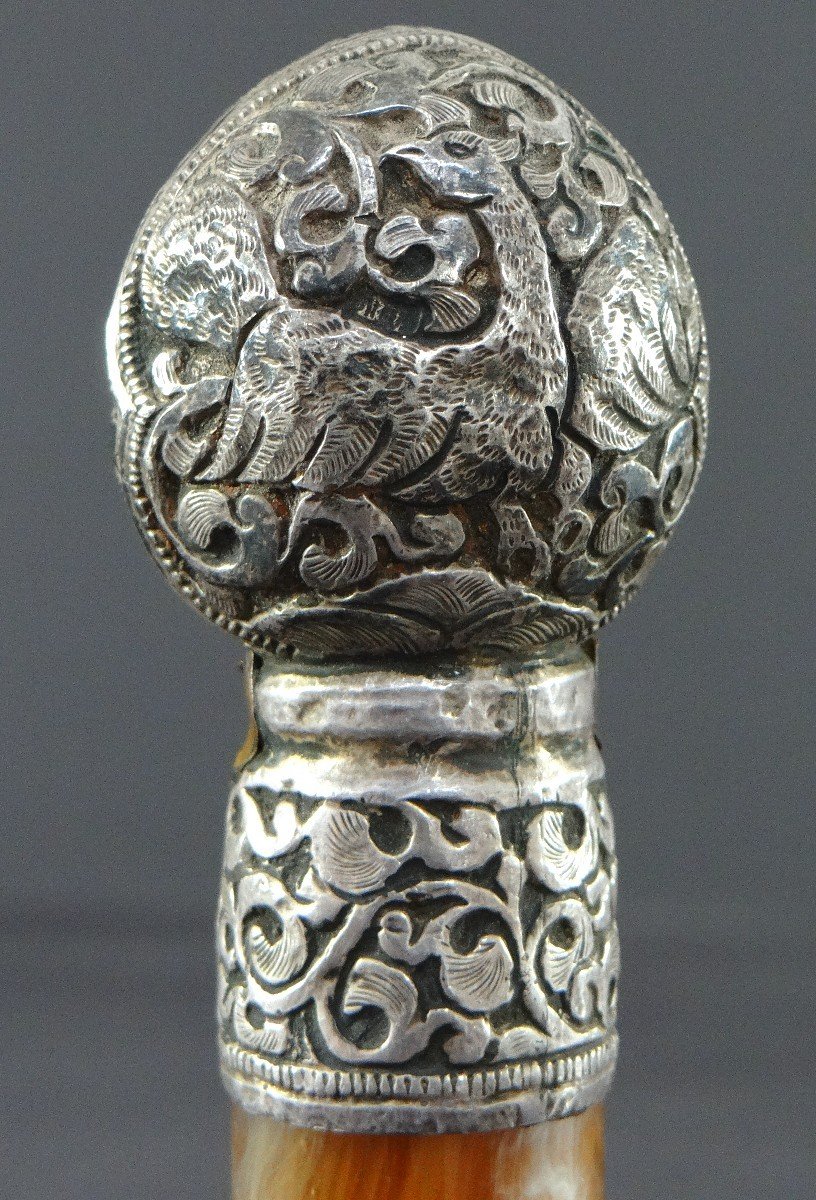 Tibet, Début Du XXème Siècle, Sceau (cachet) En Alliage d'Argent Repoussé Et Corne.-photo-2