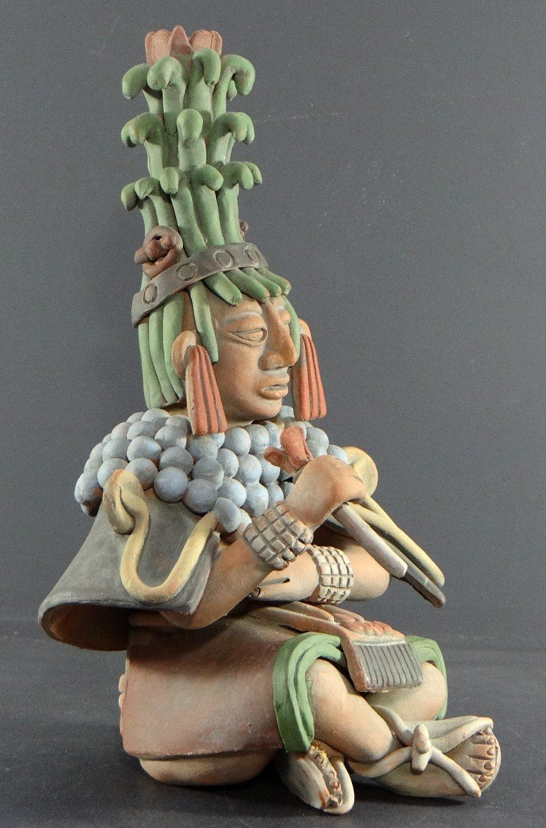 Mexico, 1960s/1970s, Large Statue Of An Aztec God In Polychrome Terracotta.-photo-2