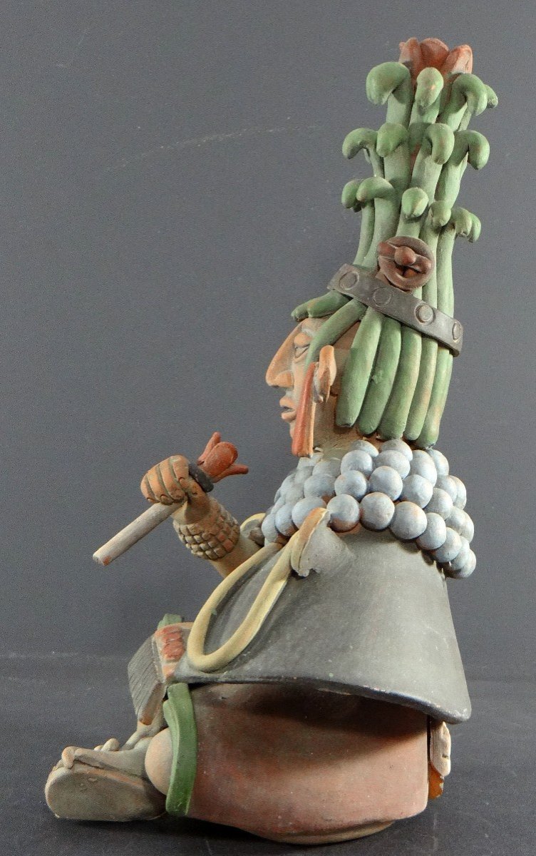 Mexico, 1960s/1970s, Large Statue Of An Aztec God In Polychrome Terracotta.-photo-1