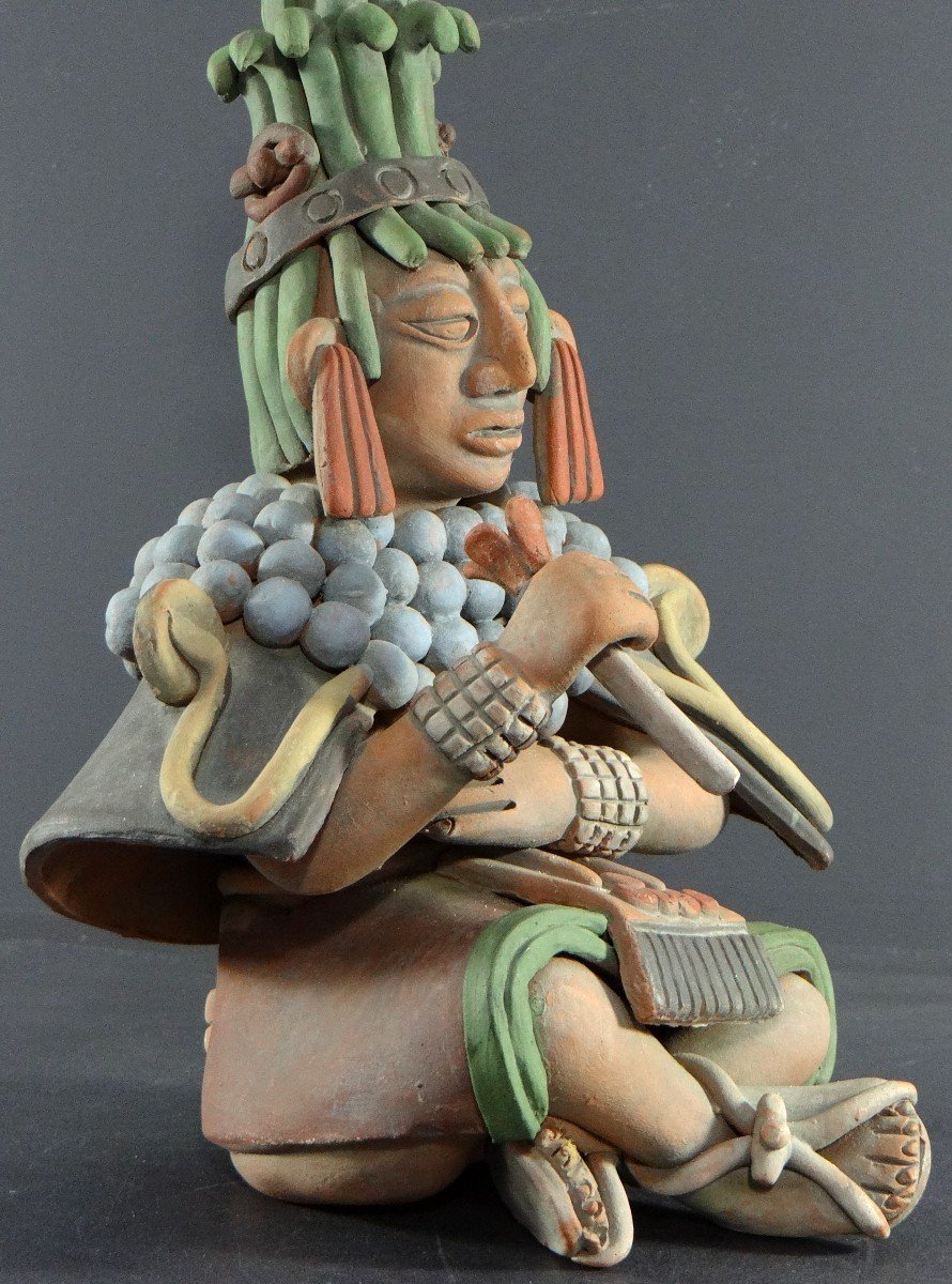 Mexico, 1960s/1970s, Large Statue Of An Aztec God In Polychrome Terracotta.-photo-3