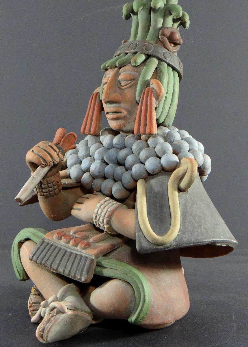 Mexico, 1960s/1970s, Large Statue Of An Aztec God In Polychrome Terracotta.-photo-5