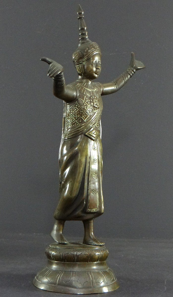 Thaïlande, Début Du XXème Siècle, Statue De Danseuse Traditionnelle En Bronze. -photo-3