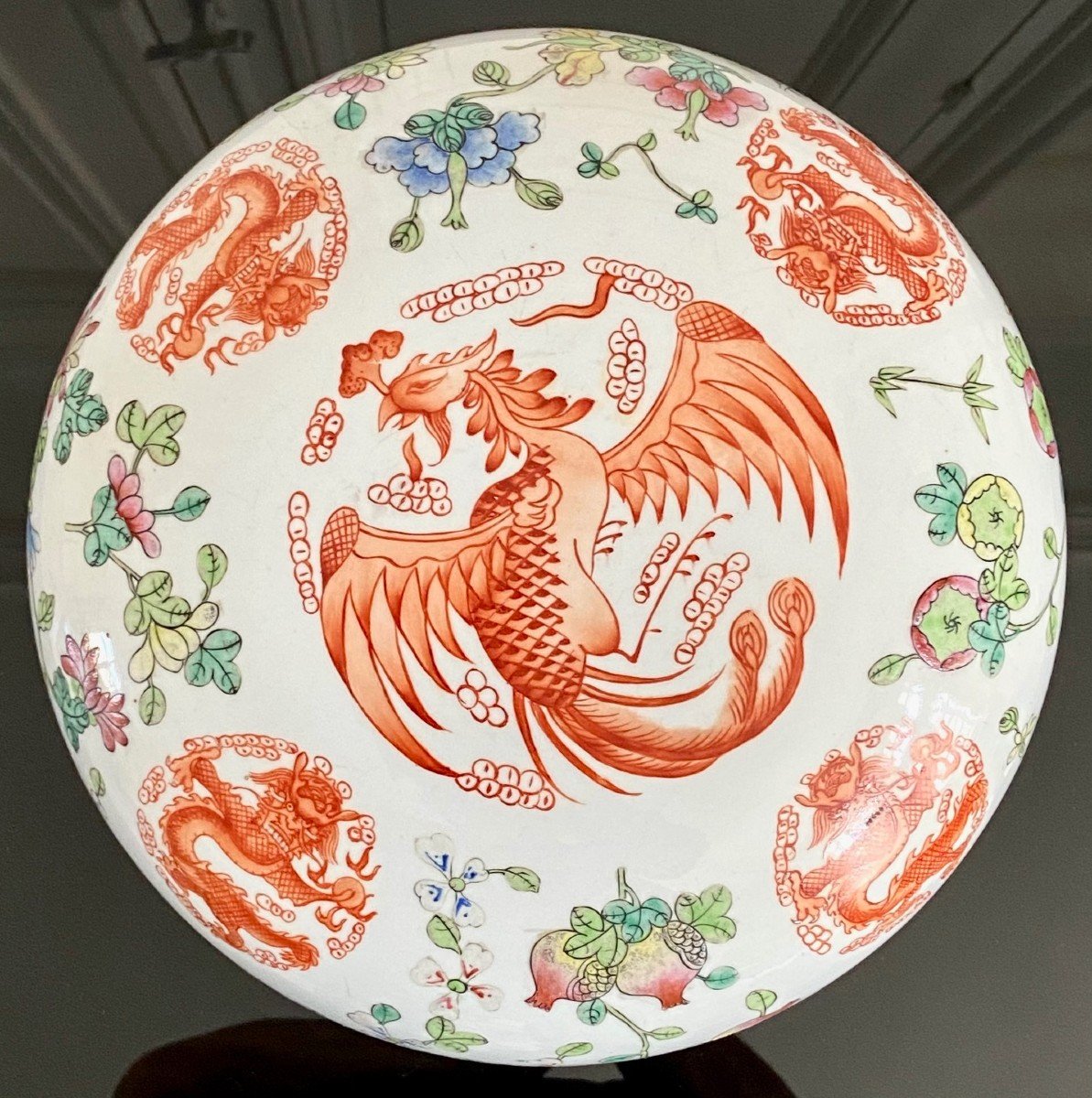 China, Mid-20th Century, Important Round Porcelain Box Decorated With Phoenixes And Dragons.-photo-2
