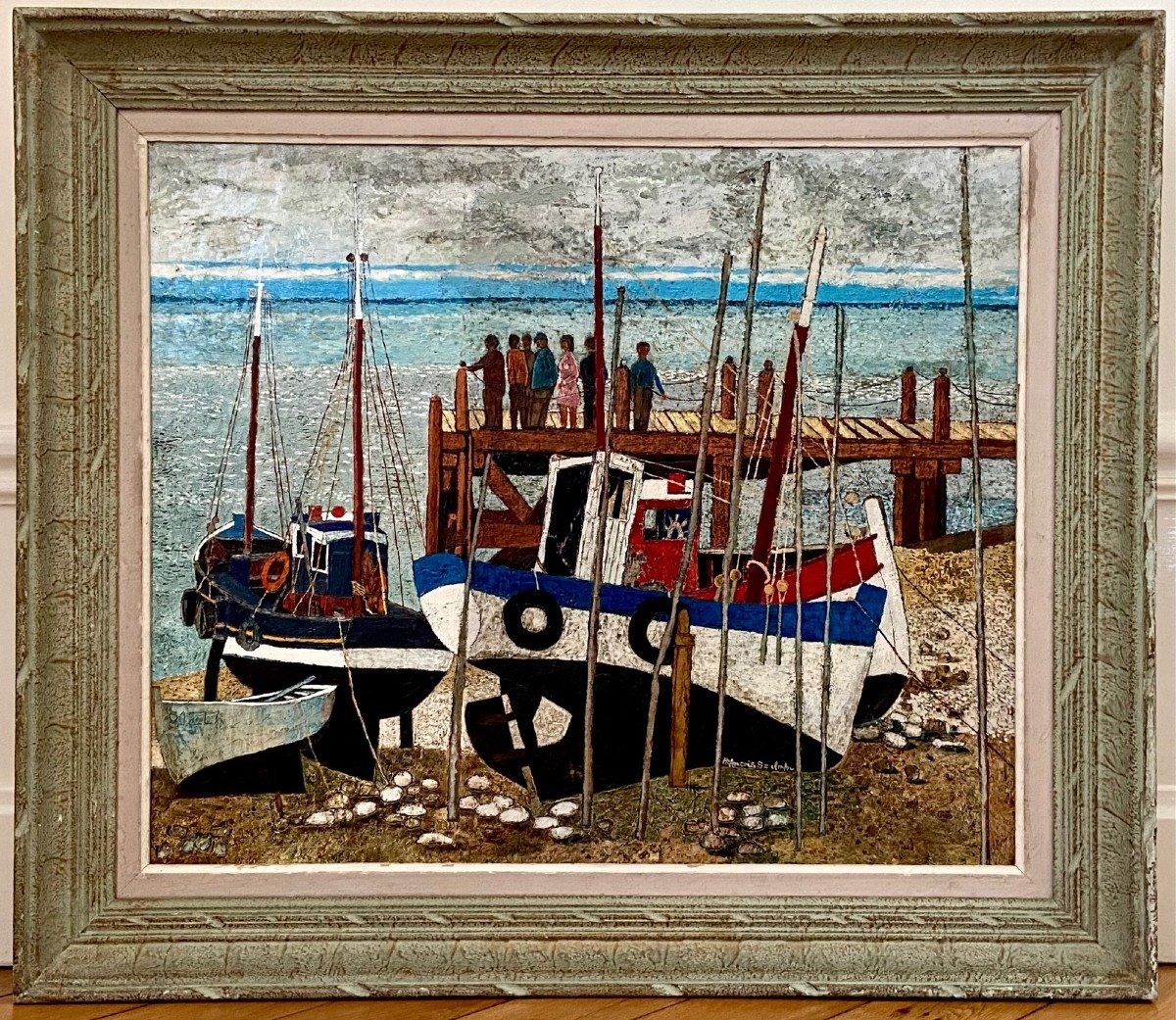 François Szulman (born In 1931), Painting View Of A Fishing Port Dated 1977.-photo-2