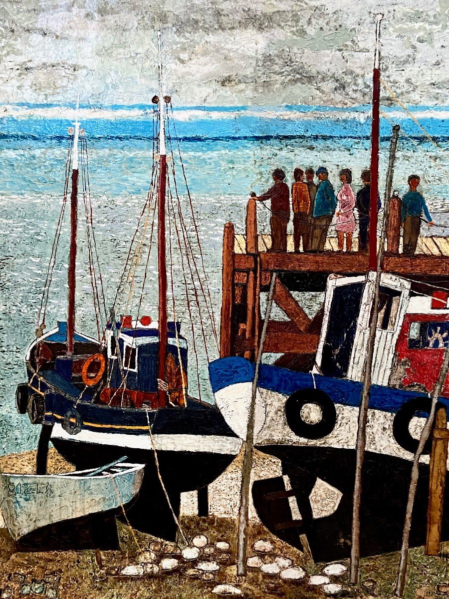 François Szulman (born In 1931), Painting View Of A Fishing Port Dated 1977.-photo-4