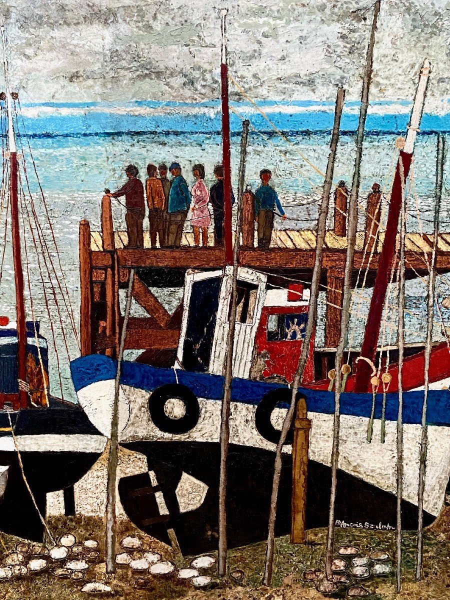 François Szulman (born In 1931), Painting View Of A Fishing Port Dated 1977.-photo-1