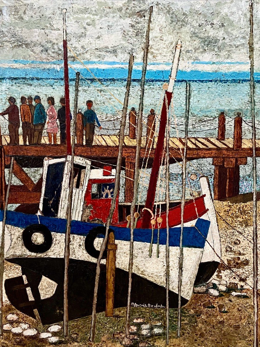 François Szulman (born In 1931), Painting View Of A Fishing Port Dated 1977.-photo-2