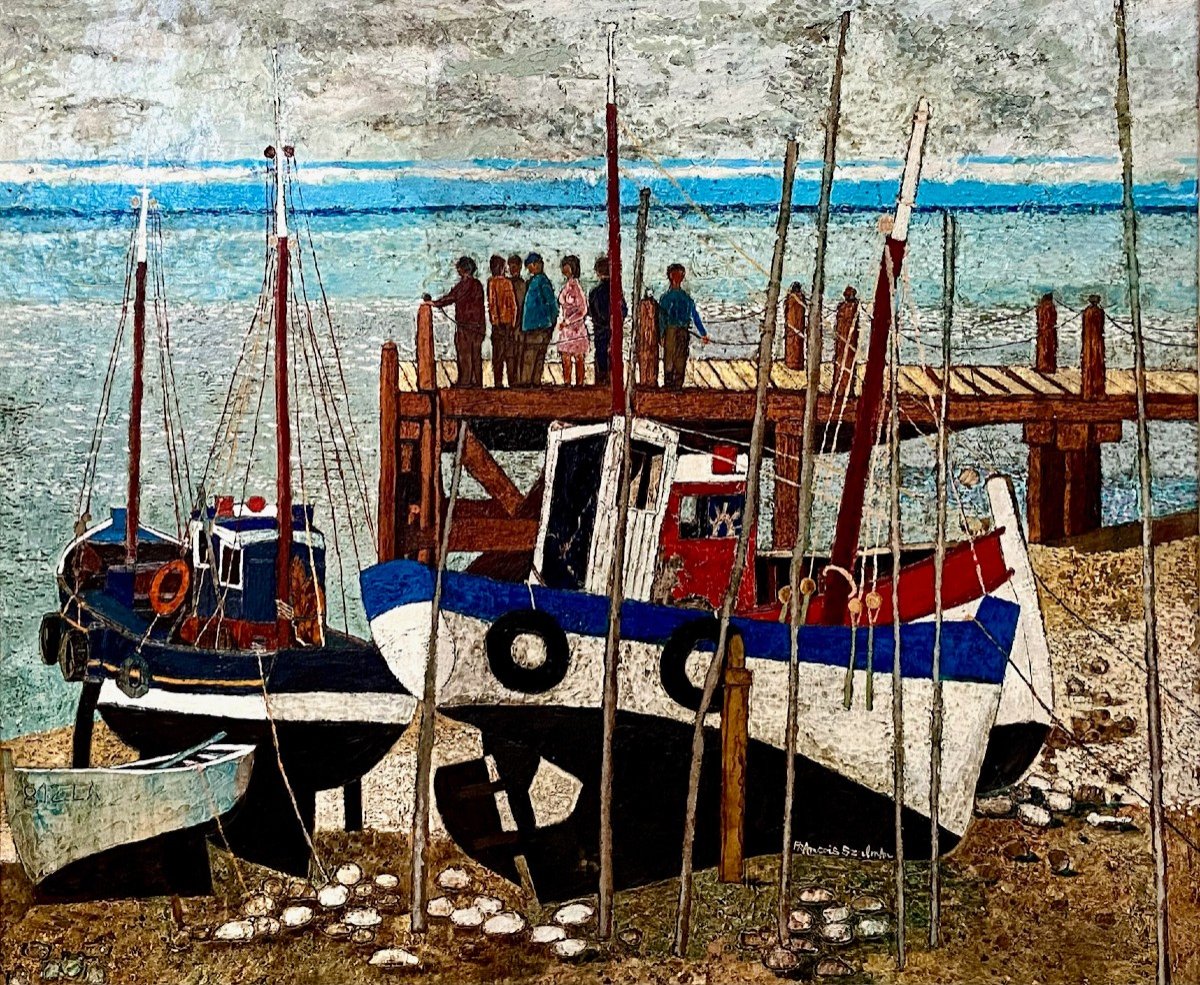 François Szulman (born In 1931), Painting View Of A Fishing Port Dated 1977.