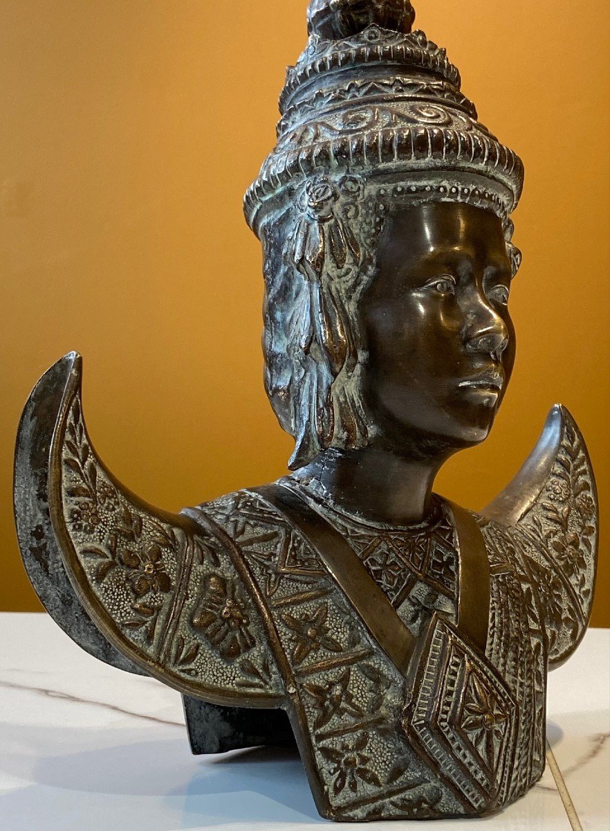 Thaïlande, Premier Tiers Du XXème Siècle, Buste En Bronze De Danseuse. -photo-2