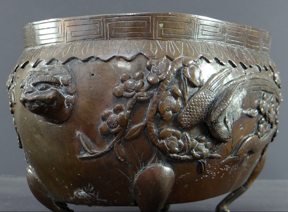 Vietnam Or South China, XIXth Century, Important Bronze Perfume Burner Decor Of Phoenix.-photo-5