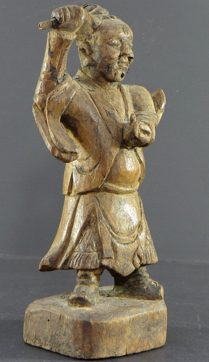 China, 18th Century, Qing Dynasty, Rare "yaksha" Demonic Spirit Statue In Carved Wood.-photo-2