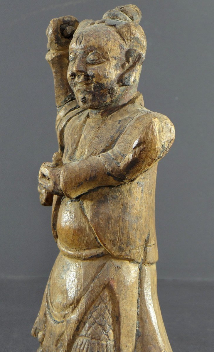 China, 18th Century, Qing Dynasty, Rare "yaksha" Demonic Spirit Statue In Carved Wood.-photo-1